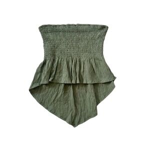 SHEIN Olive Smocked Strapless High Low Crop Top